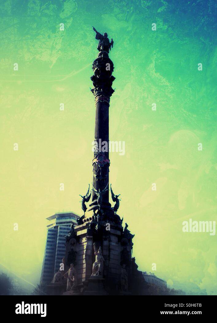 Christopher Columbus sculpture in Barcelona, Spain - Smartphone Captured Stock Image