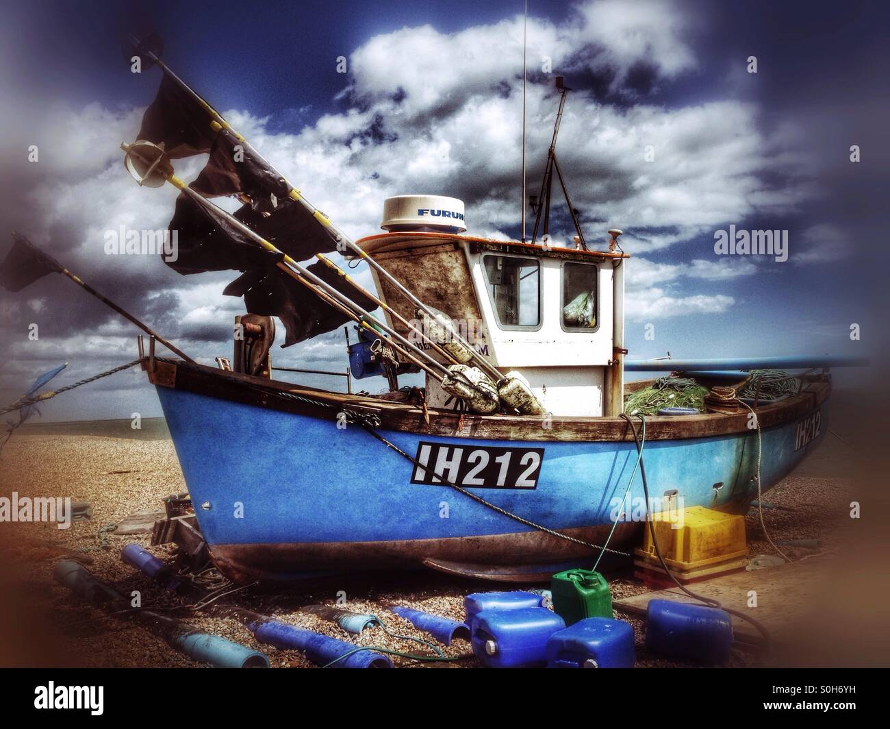 Fishing boat on the beach at Aldeburgh, Suffolk, England. Stock Photo