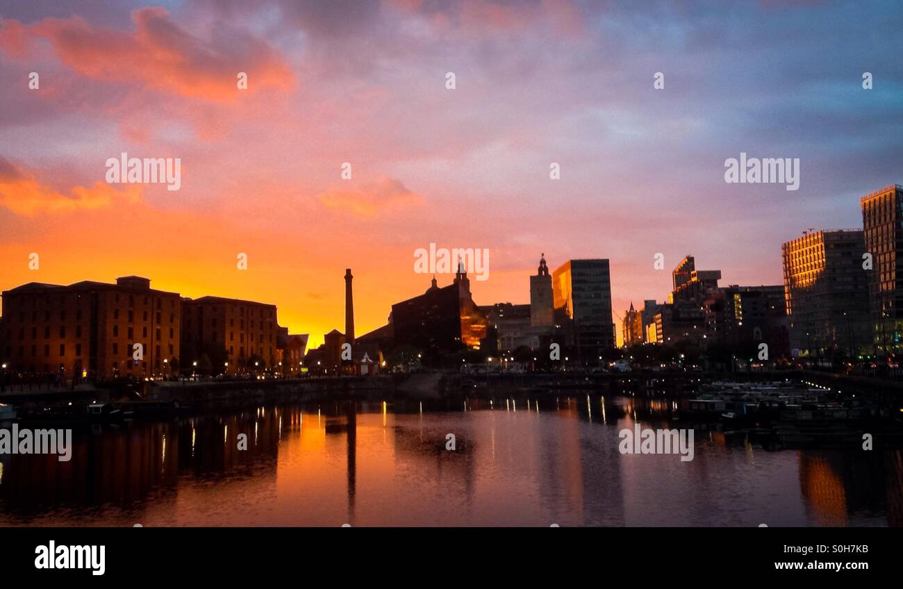 Liverpool docks sunset Stock Photo
