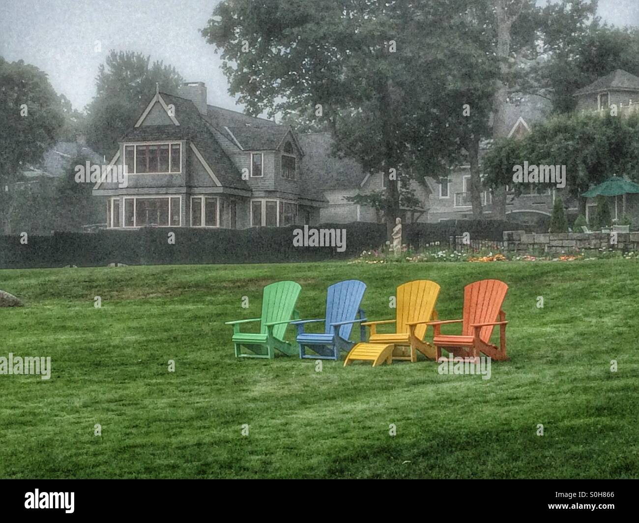 A foggy day in Bar Habor, Maine using HDR - Smartphone Captured Stock Image