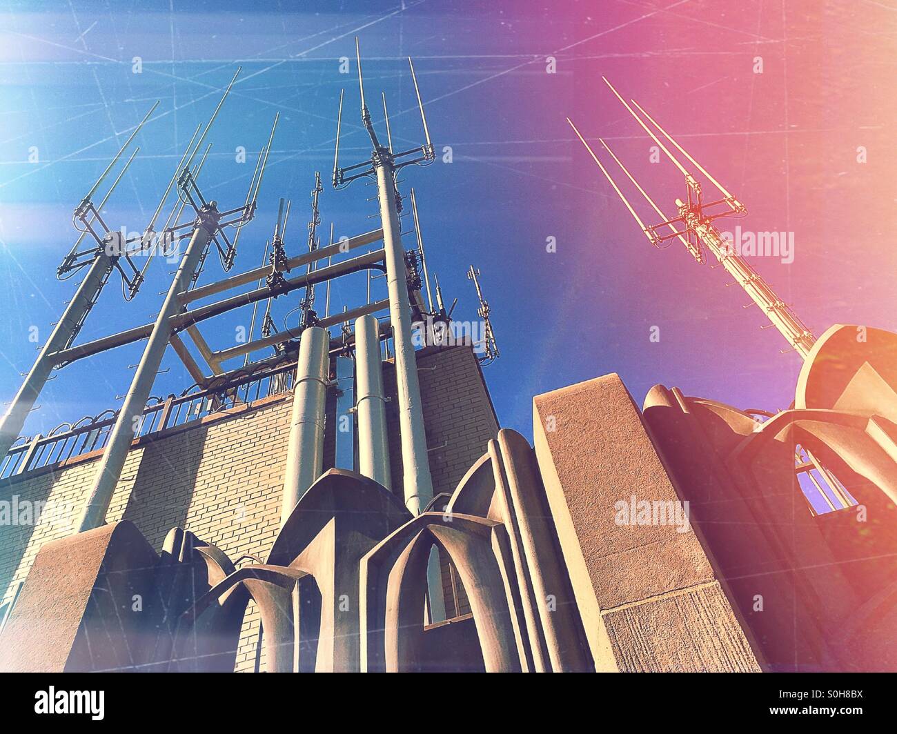 Antenna array a top Rockefeller Center building and top of the rock NYC - Smartphone Captured Stock Image