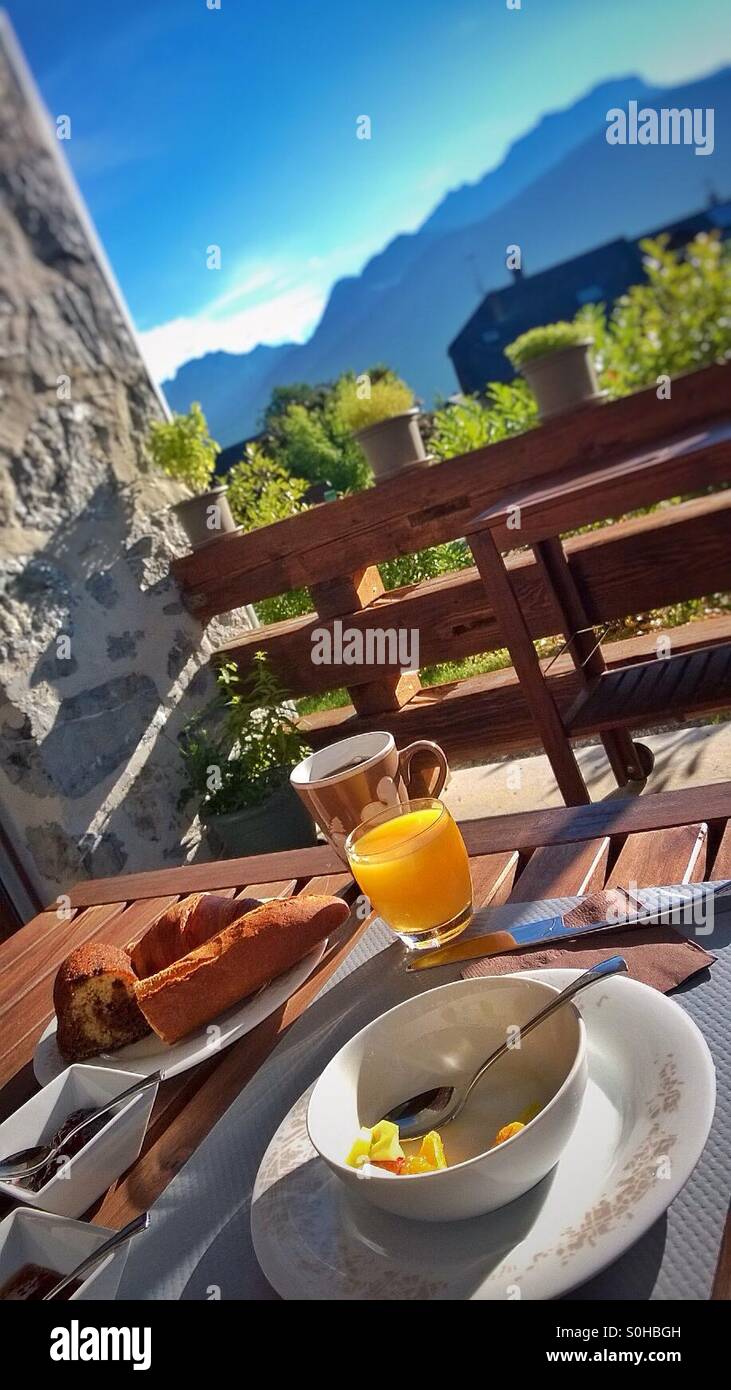Breakfast outside near lake Annecy - Smartphone Captured Stock Image