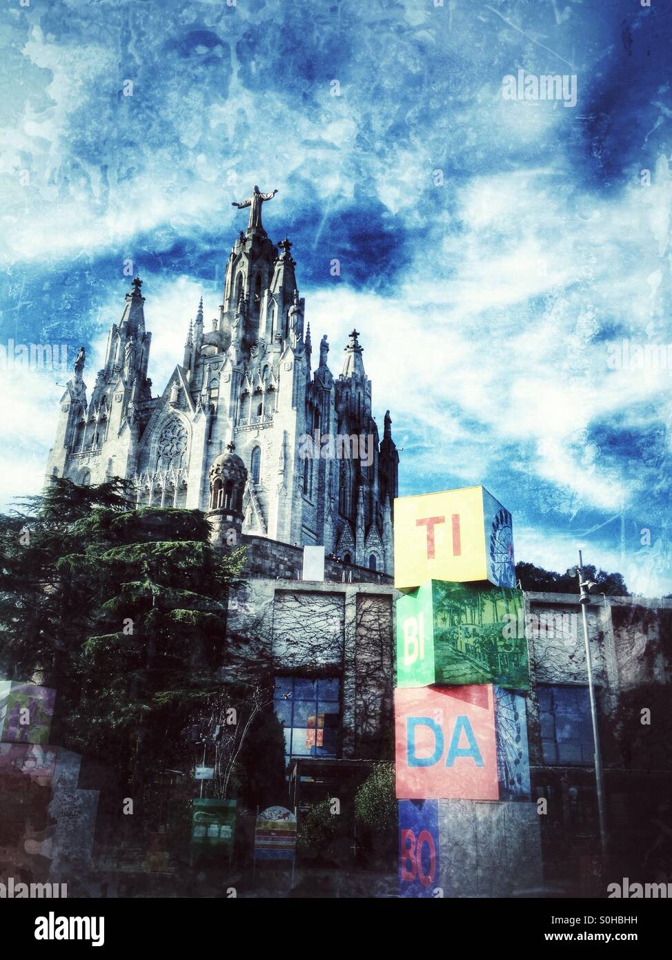 Expiatory Church of the Sacred Coeur of Jesus in Tibidabo, Barcelona, Spain Stock Photo