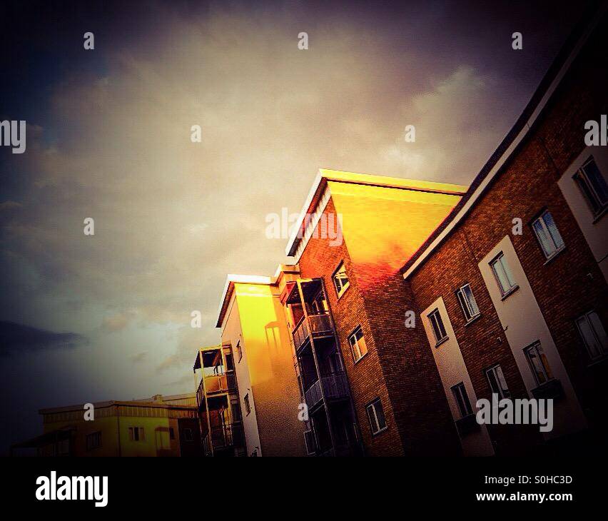 Sunset over the estate;  Rivermill Park Development, Lewisham - Smartphone Captured Stock Image