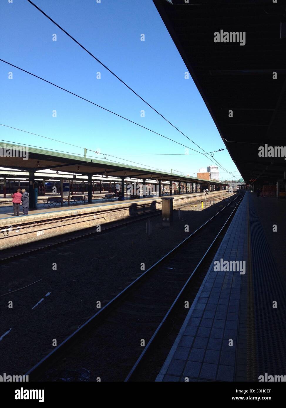 Converging lines at a railway station - Smartphone Captured Stock Image