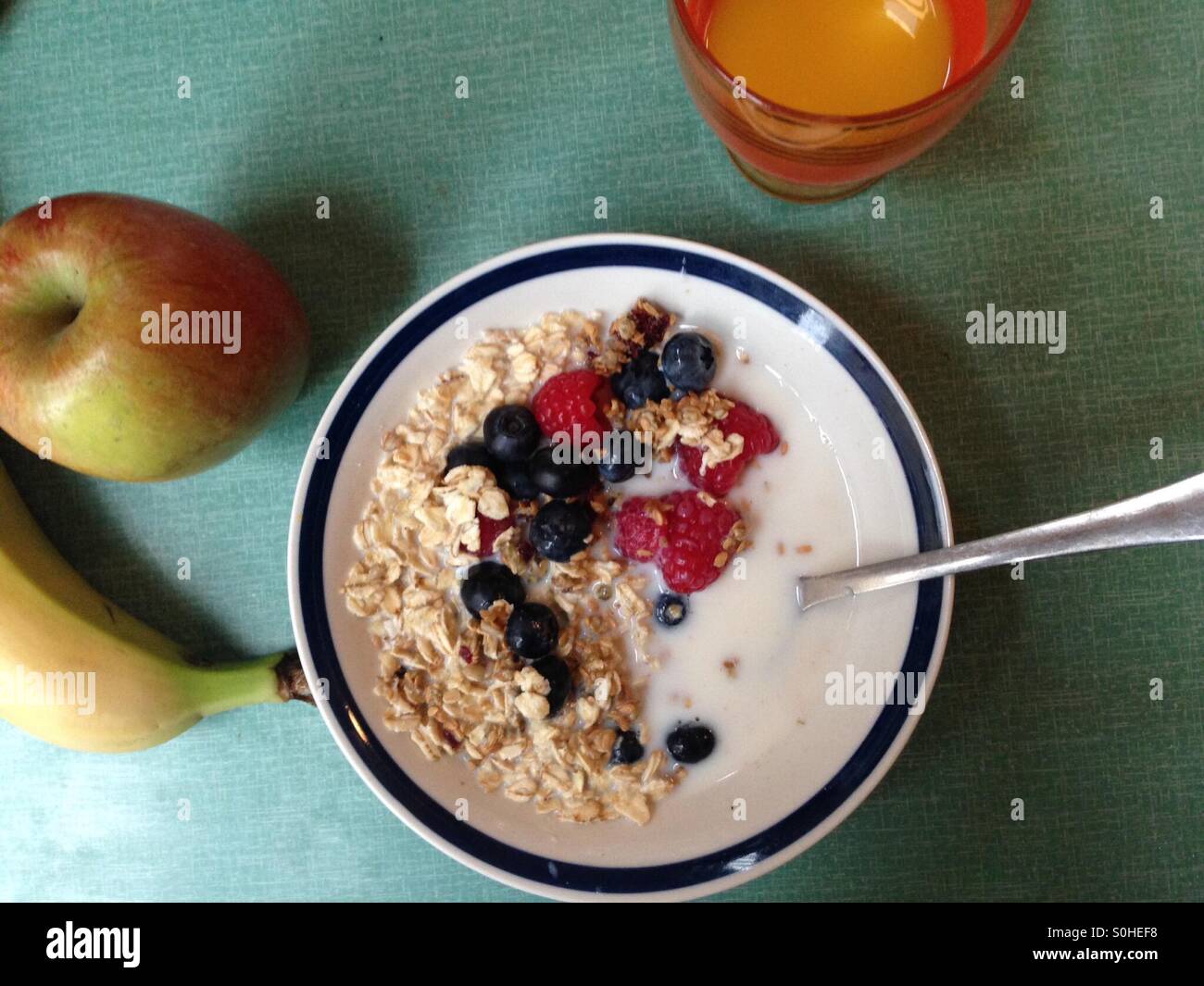 Oatmeal and fruit breakfast Stock Photo