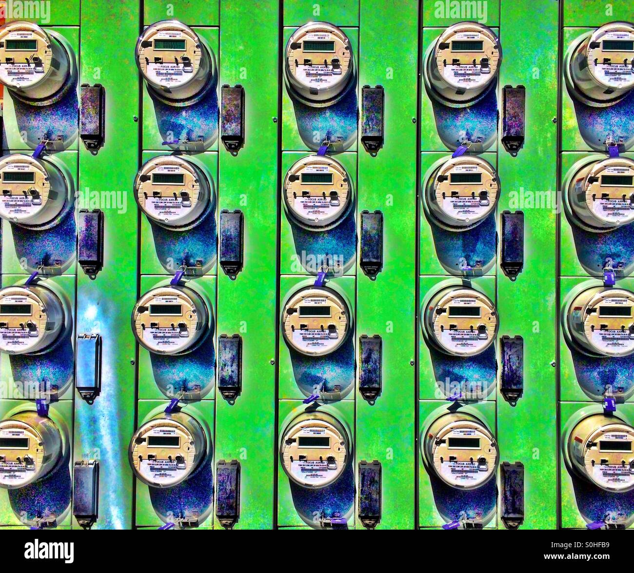 Metre Blocks Electrical meters for large apartment block Stock Photo - Alamy
