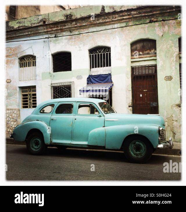 Old mint green car Havana Cuba Stock Photo - Alamy