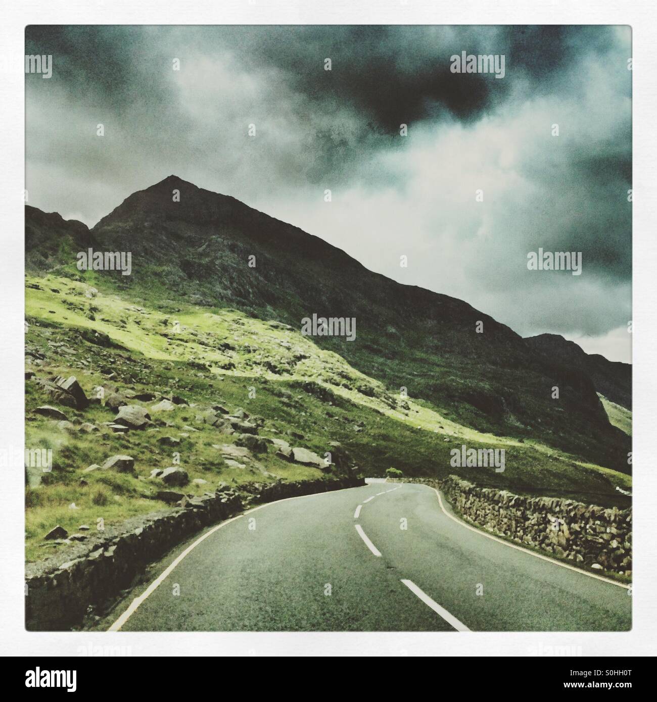 Driving through the Snowdonia mountain range, Wales - Smartphone Captured Stock Image