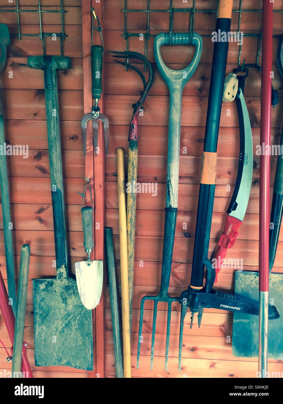 Garden tools organised in a shed - Smartphone Captured Stock Image
