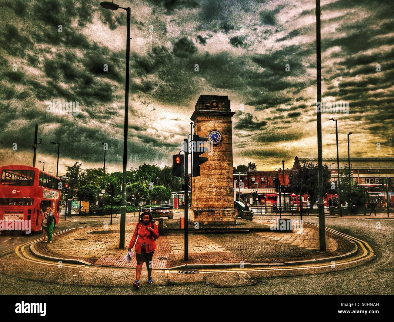 Clock tower in town centre, Golders Green, London Borough of North London, England