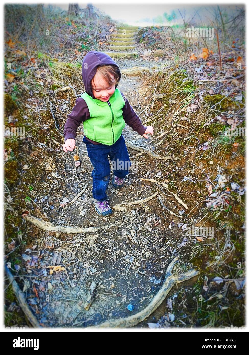 Toddler on a hike Stock Photo