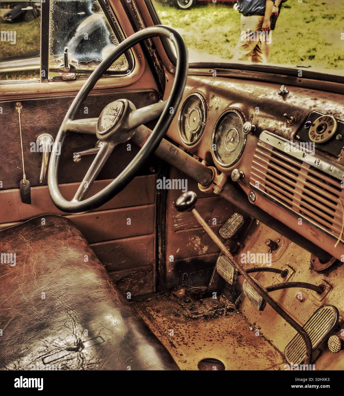 Vintage car interior Stock Photo