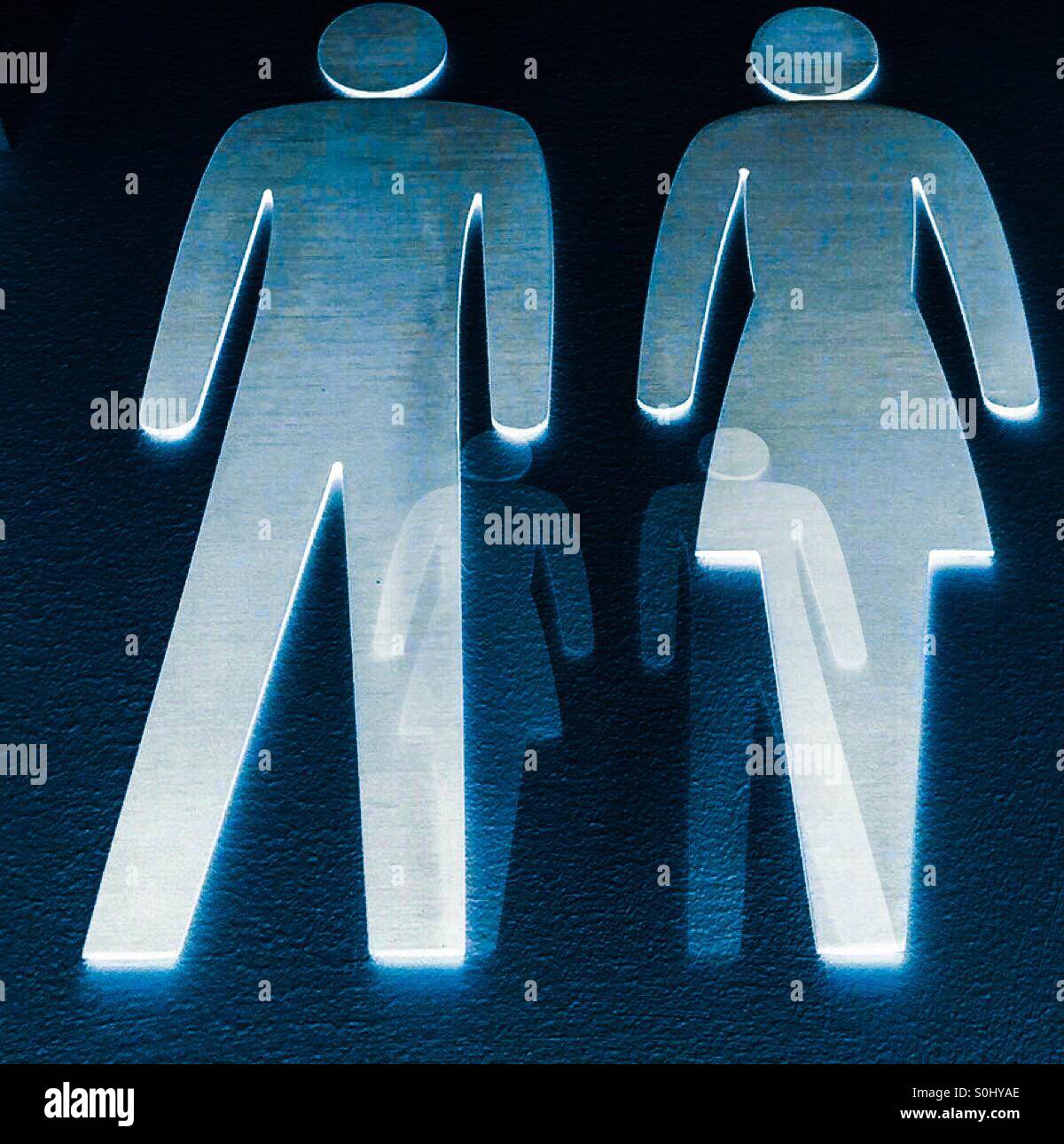 Man woman in a stylish arrangement with shadowy overlaps. Conceptual image symbolizing companionship, togetherness, moving forward, common humanity, family, intersectionality. - Smartphone Captured Stock Image