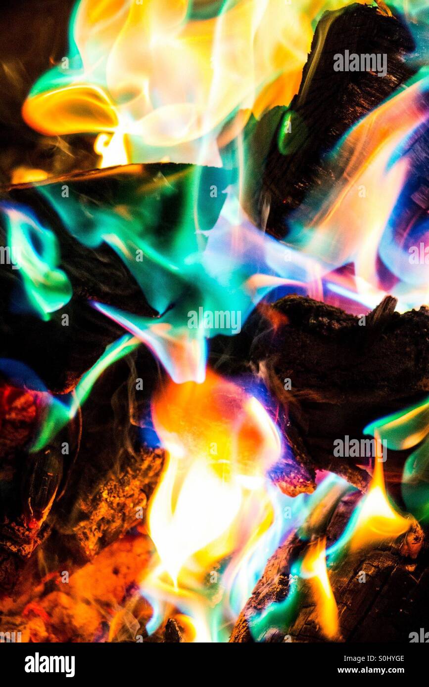 Multi coloured flames Stock Photo