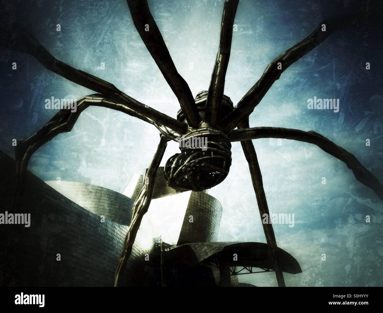 Detail of Spider sculpture and the Guggenheim Museum in Bilbao, Spain - Smartphone Captured Stock Image