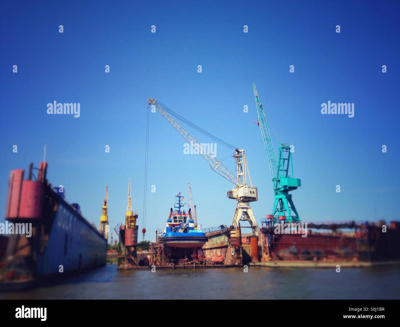 Dry dock in the port of Hamburg, Germany - Smartphone Captured Stock Image