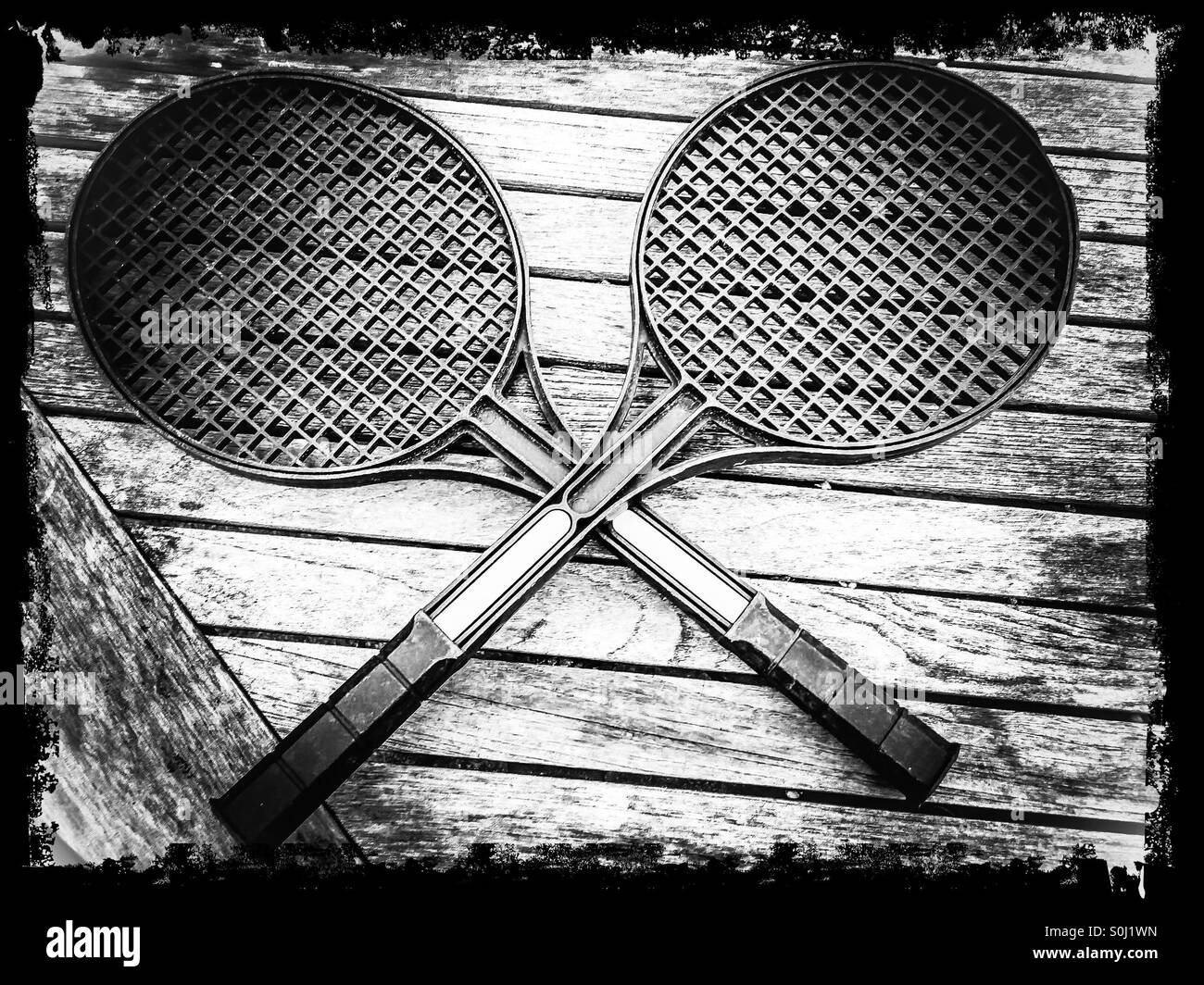 Two tennis rackets black and white Stock Photo