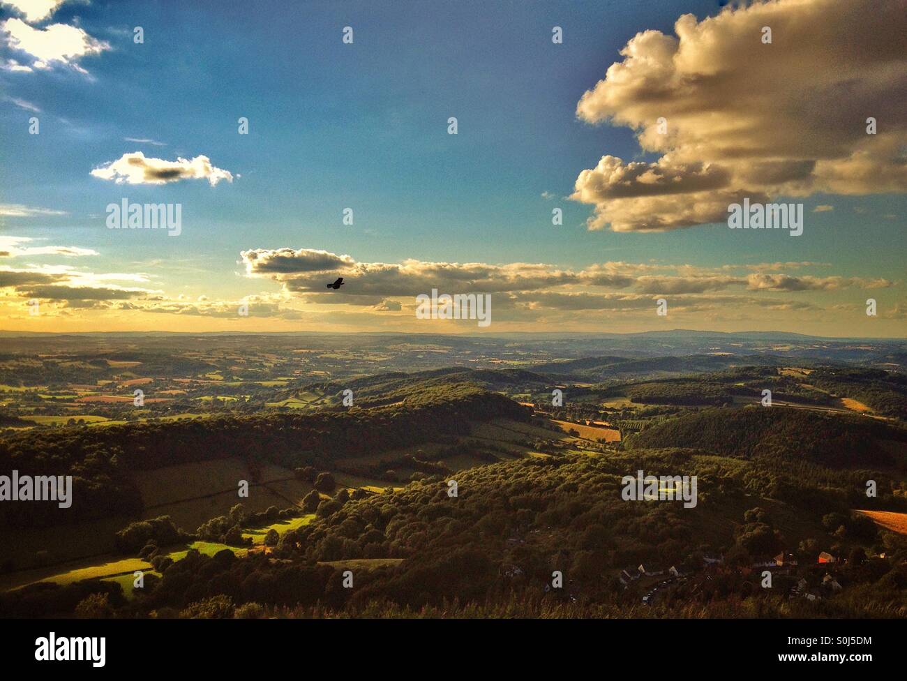 Looking north from the Malvern hills on a summer evening Stock Photo