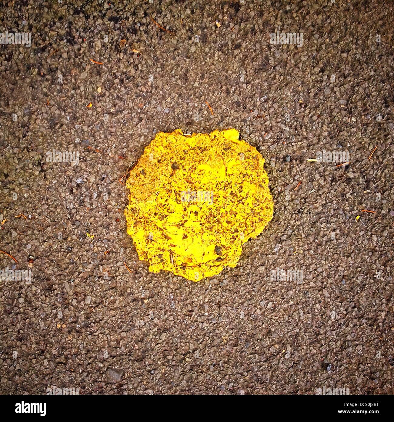 Yellow blob on road Stock Photo