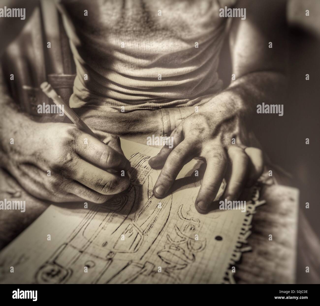 An artist drawing a picture (6) - Smartphone Captured Stock Image