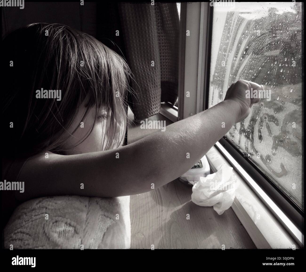 Rainy Caravan Holiday Waiting for Sunshine - Smartphone Captured Stock Image