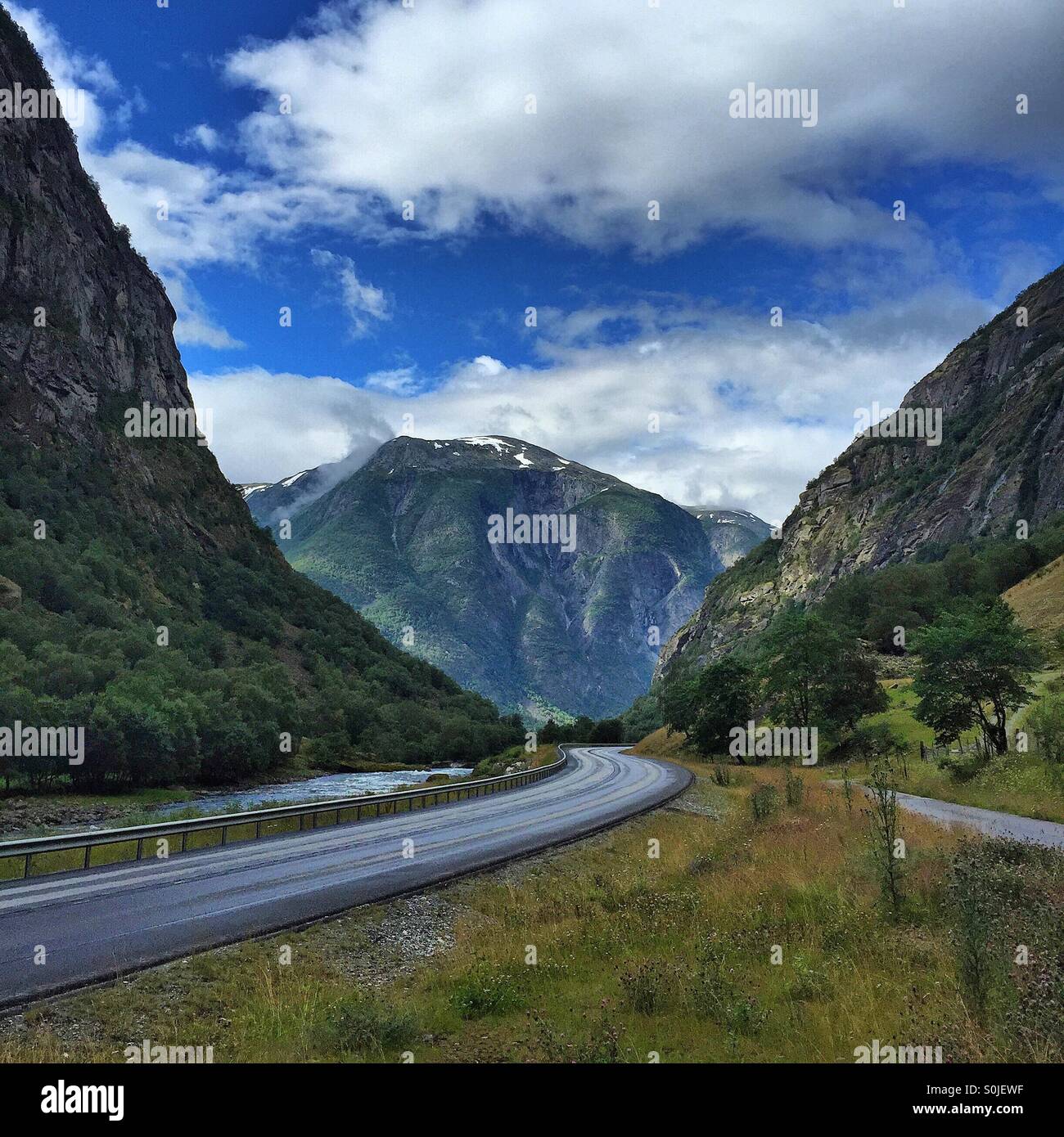 Norway road to the mountains Stock Photo