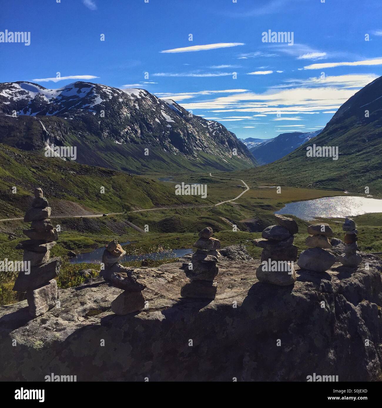 Stone cairns, Norddal, Norway Stock Photo