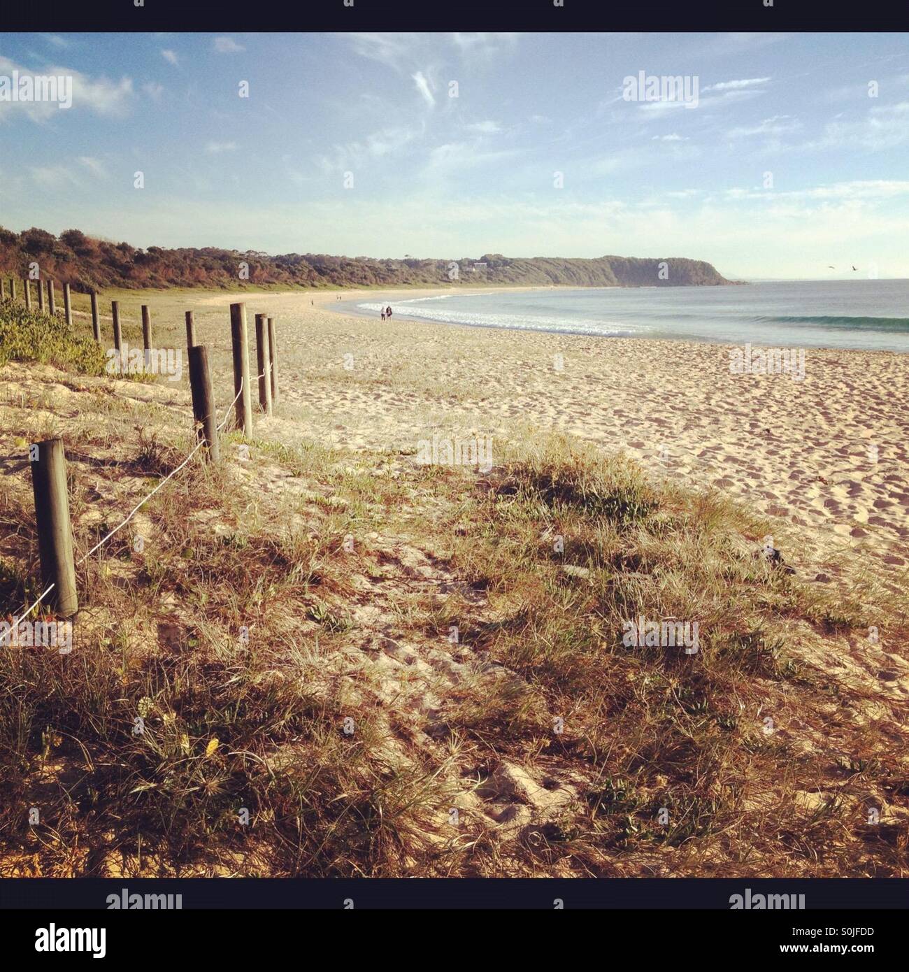 Distant figures on a vast sun drenched Australian beach - Smartphone Captured Stock Image