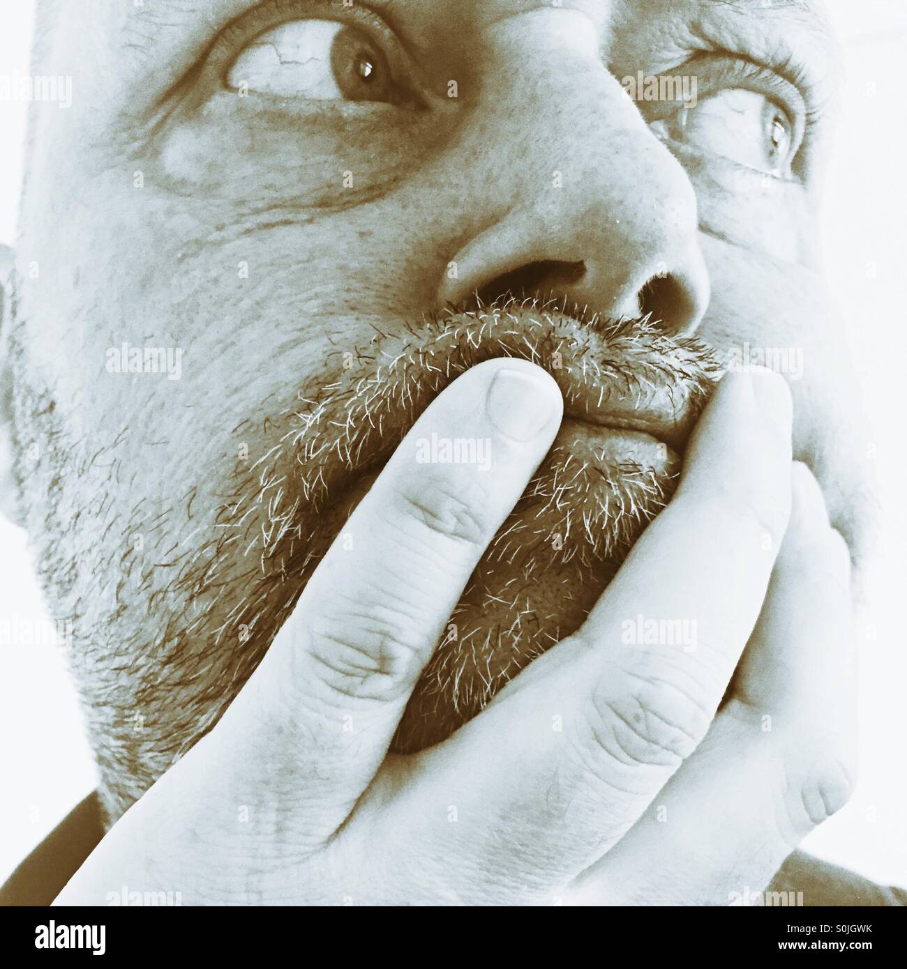 Pensive Adult Man - Smartphone Captured Stock Image