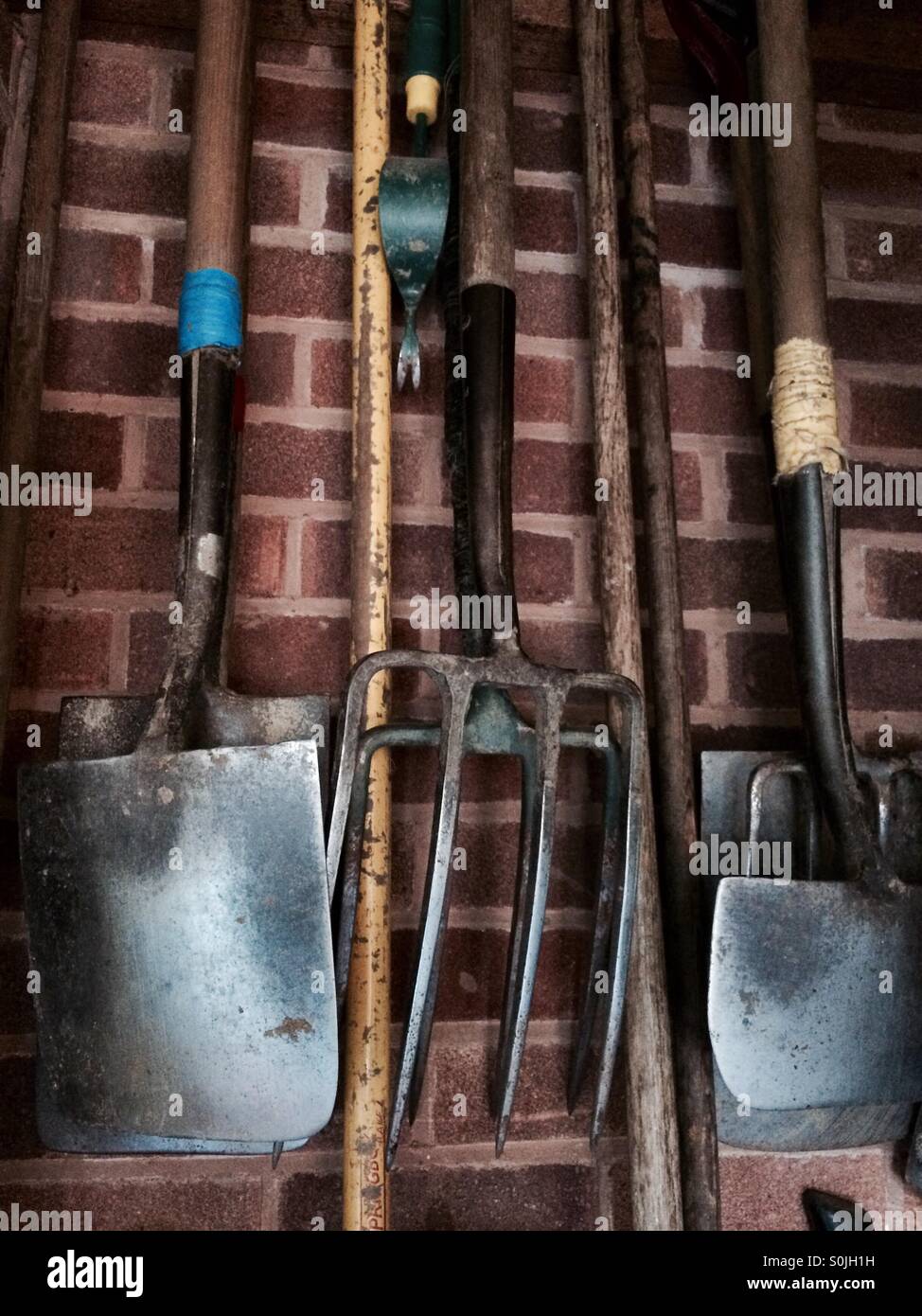 Well loved garden tools Stock Photo
