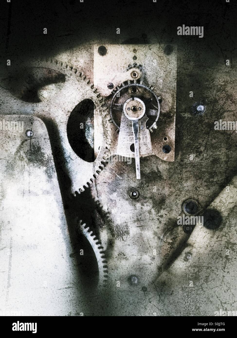 Inner workings of an old clock with grunge effect Stock Photo Alamy