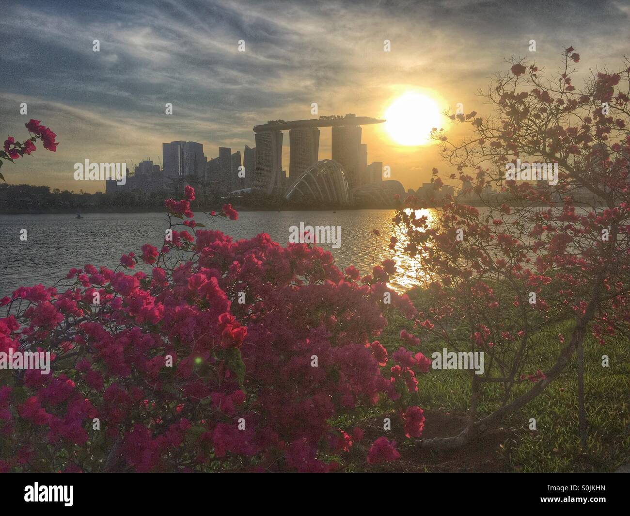 Singapore skyline at sunset Stock Photo