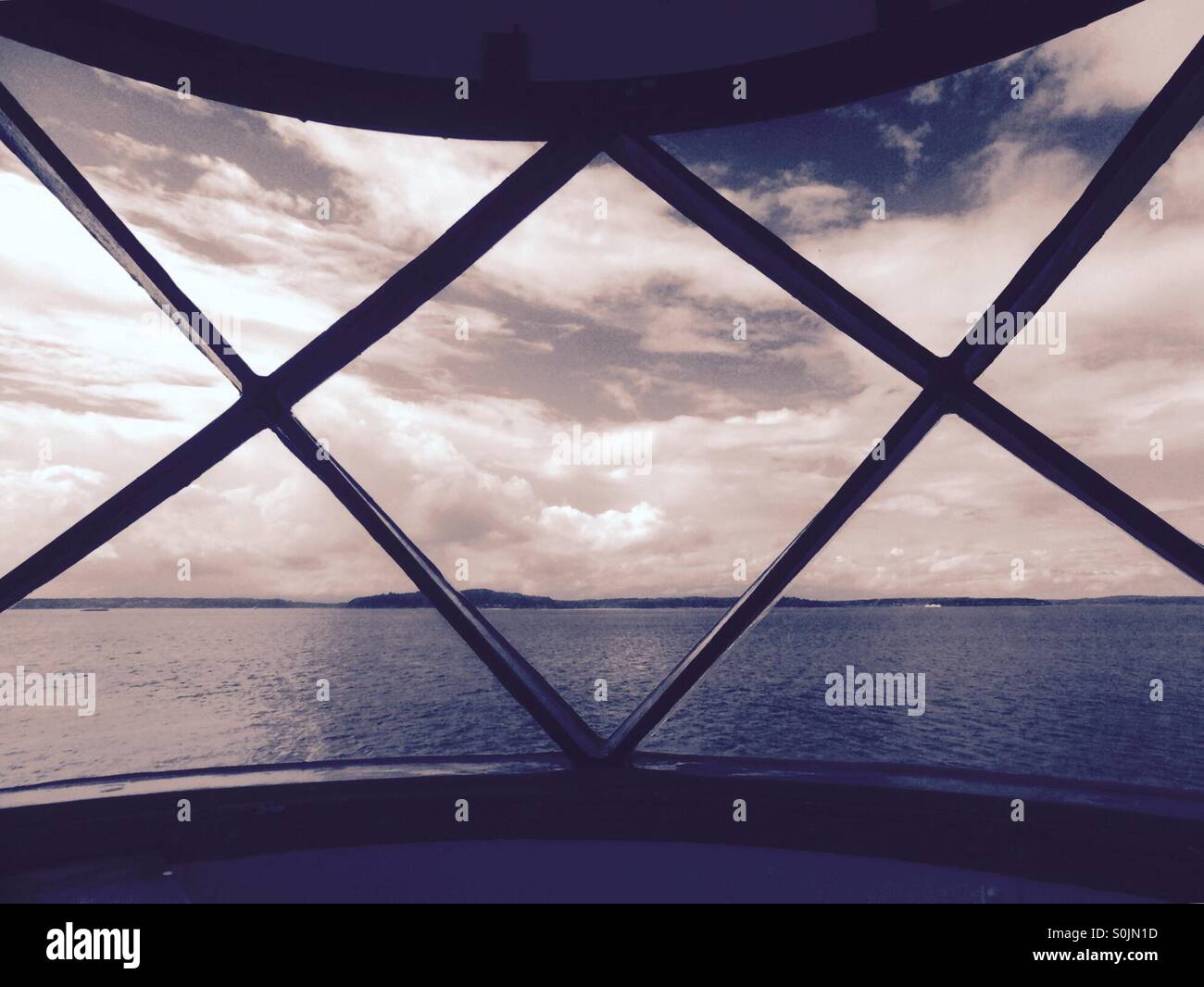 Alki Point Lighthouse, West Seattle, Puget Sound, Pacific Northwest, Seattle, Washington - Smartphone Captured Stock Image