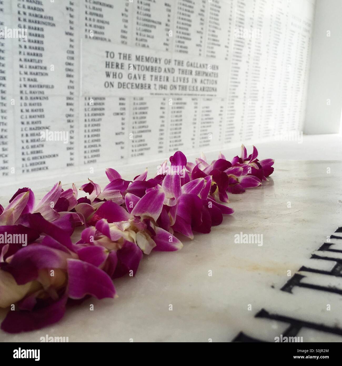 Flowers at USS Arizona Memorial Stock Photo