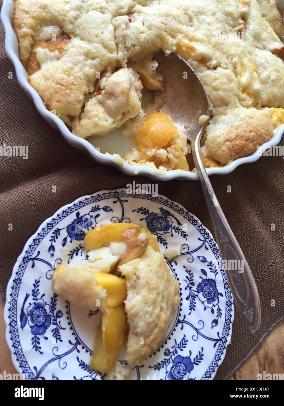 Freshly made peach cobbler - Smartphone Captured Stock Image