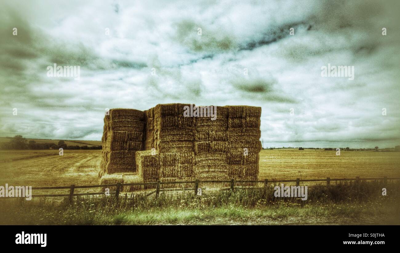 Haystack under stormy sky. - Smartphone Captured Stock Image