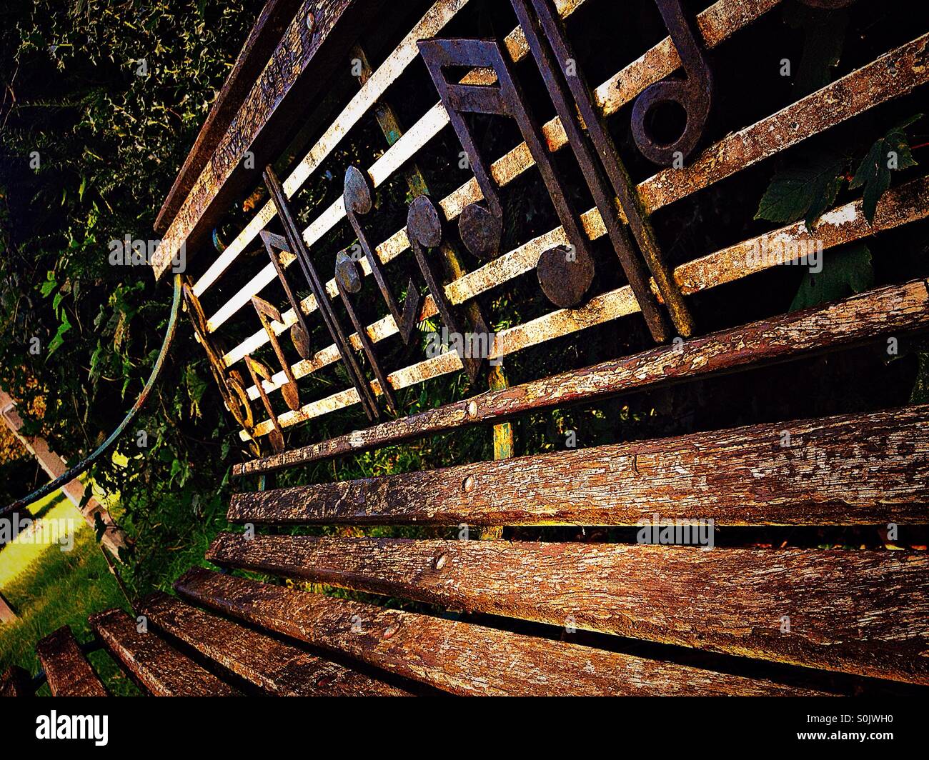 Musical notes on a bench Stock Photo Alamy