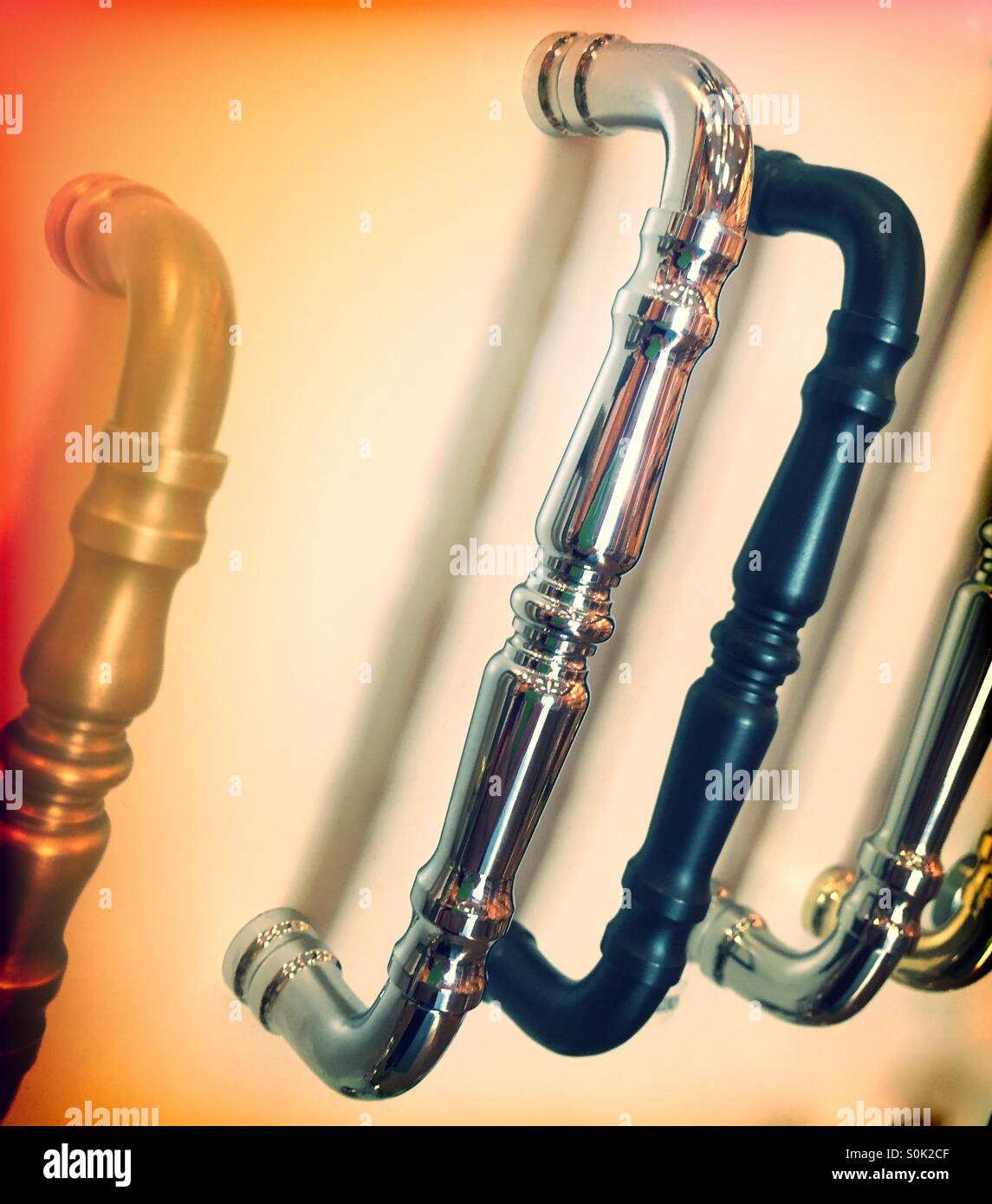 Door pull handle display at hardware store, NYC Stock Photo Alamy