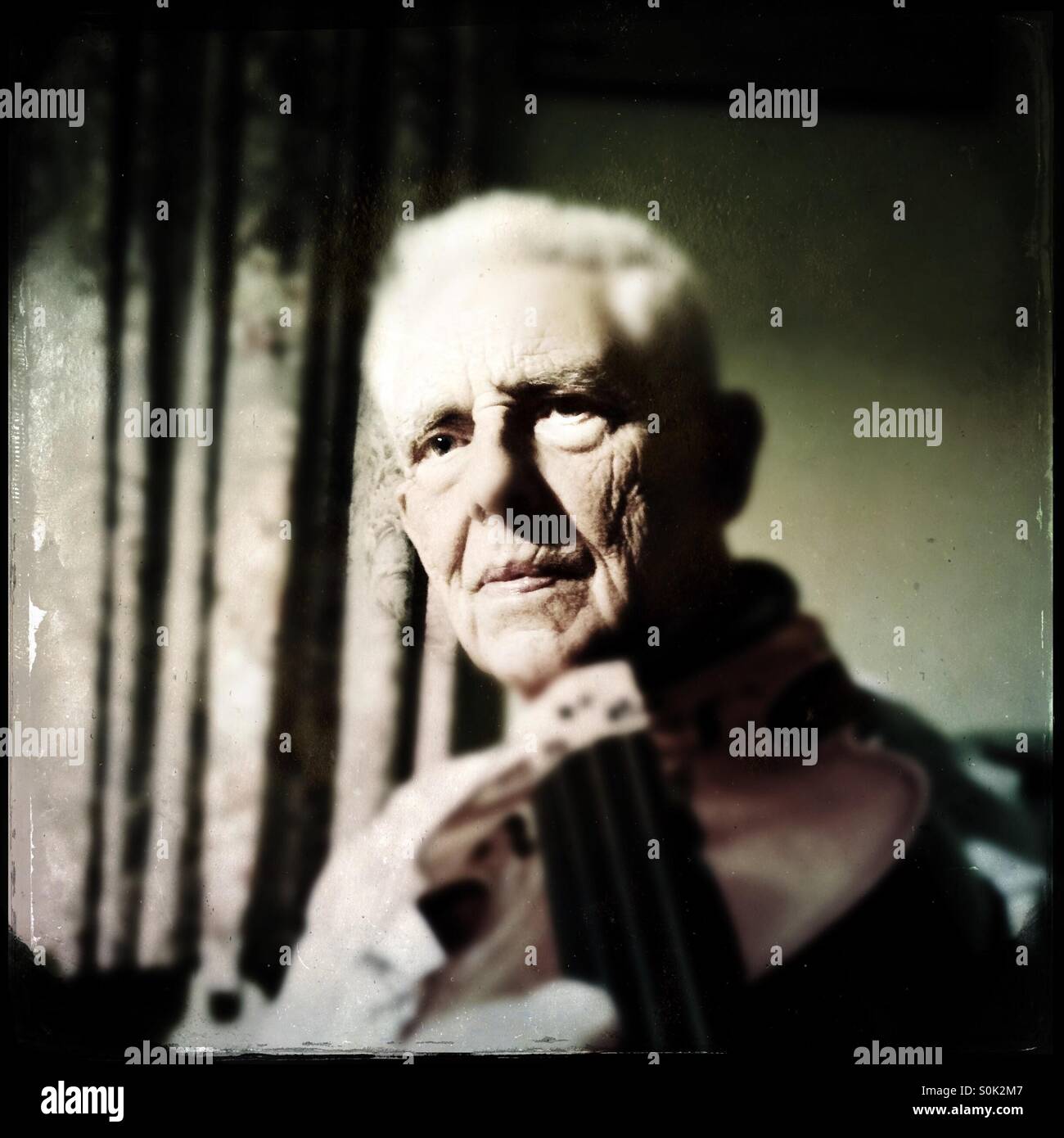 Portrait of old man and violin Stock Photo Alamy