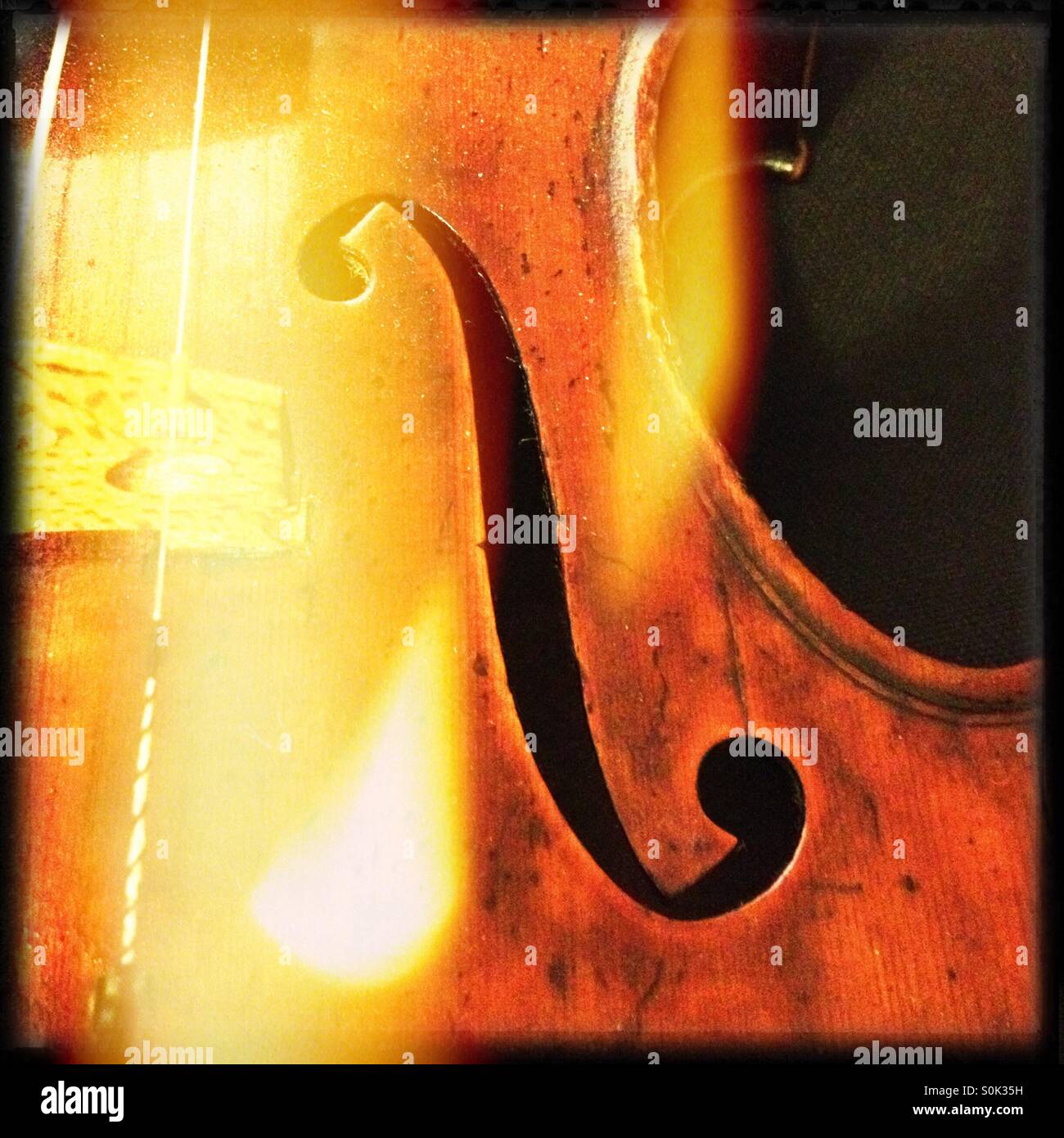 Violin with flames and fire Stock Photo