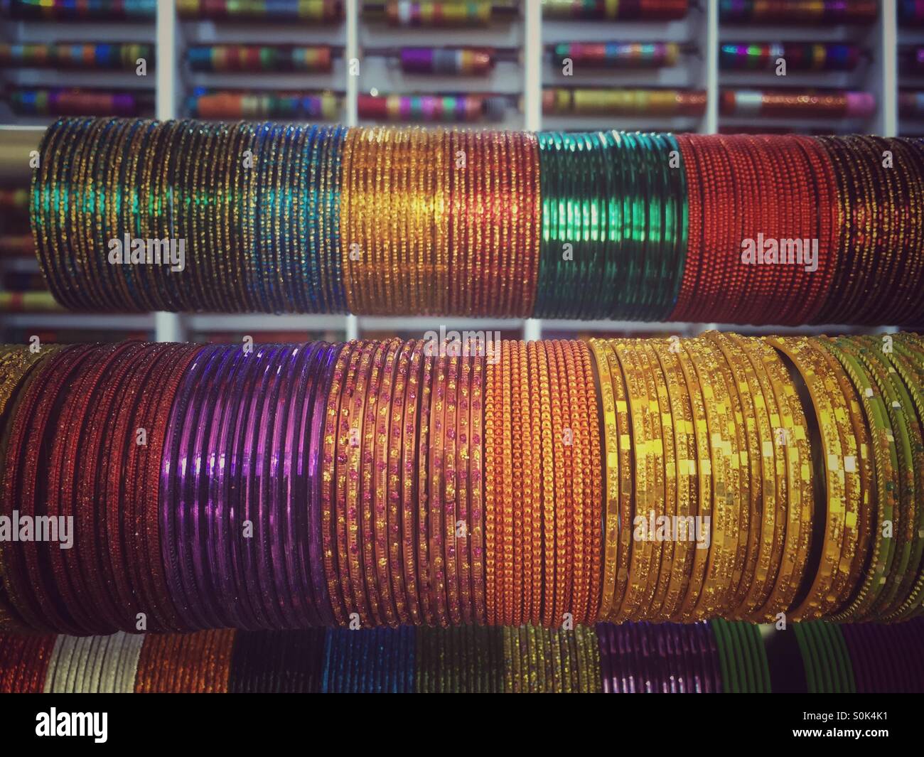 colorful, sparkly bangles for sale Stock Photo