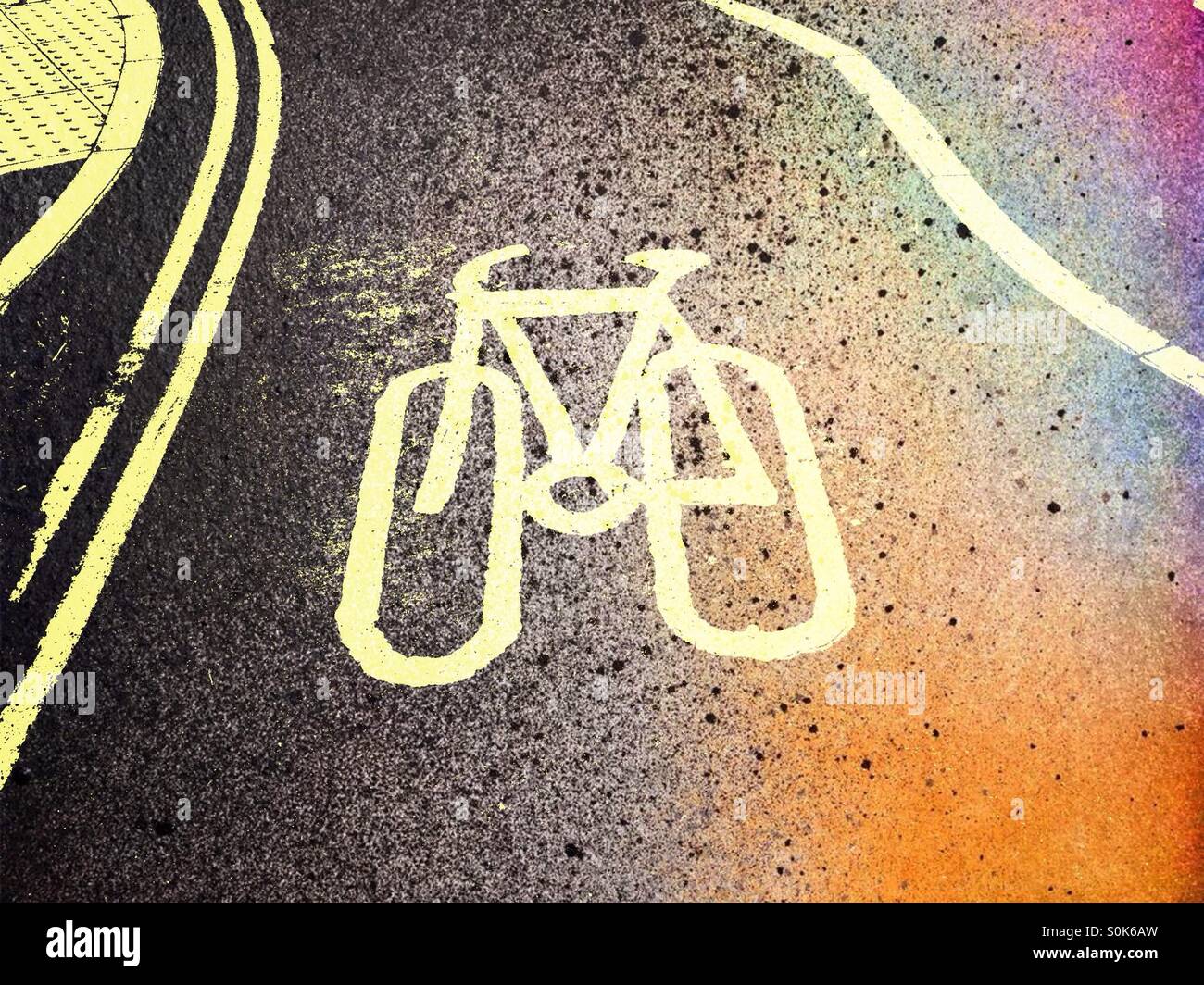 Bicycle lane with art overlay - Smartphone Captured Stock Image