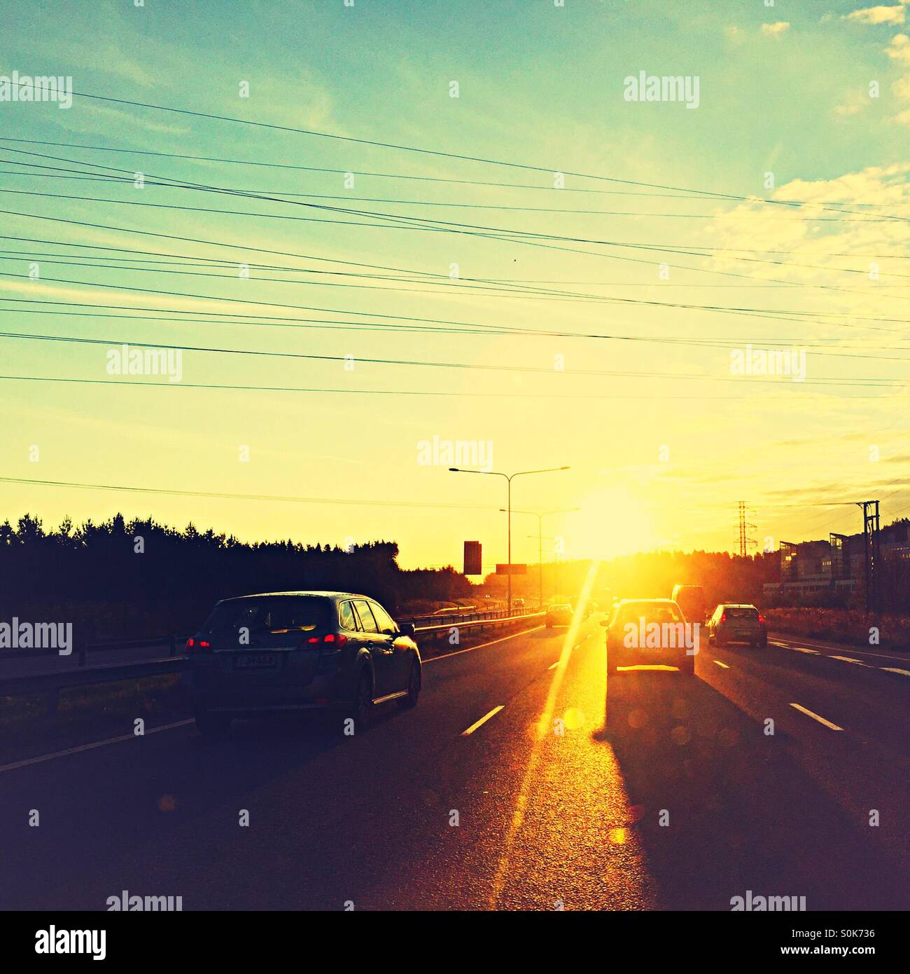 Sunrise on Highway - Smartphone Captured Stock Image