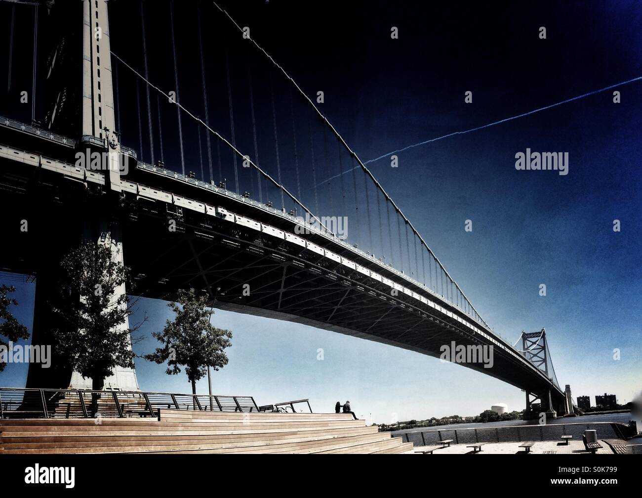 Race Street Pier with the Ben Franklin Bridge, Philadelphia, Pennsylvania, USA - Smartphone Captured Stock Image