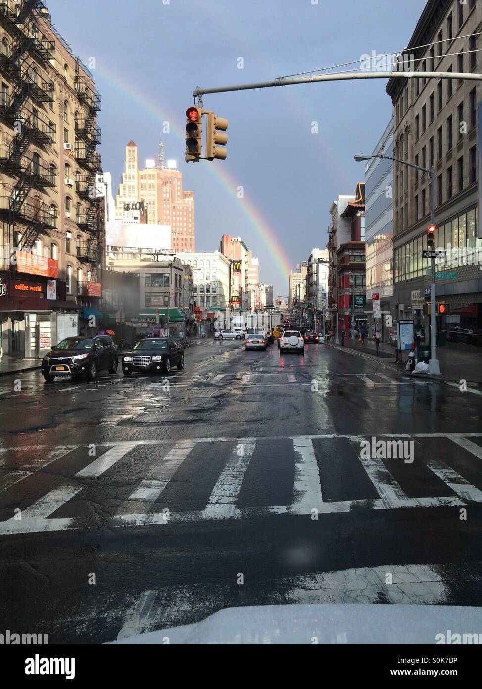 New York City double rainbows. Stock Photo