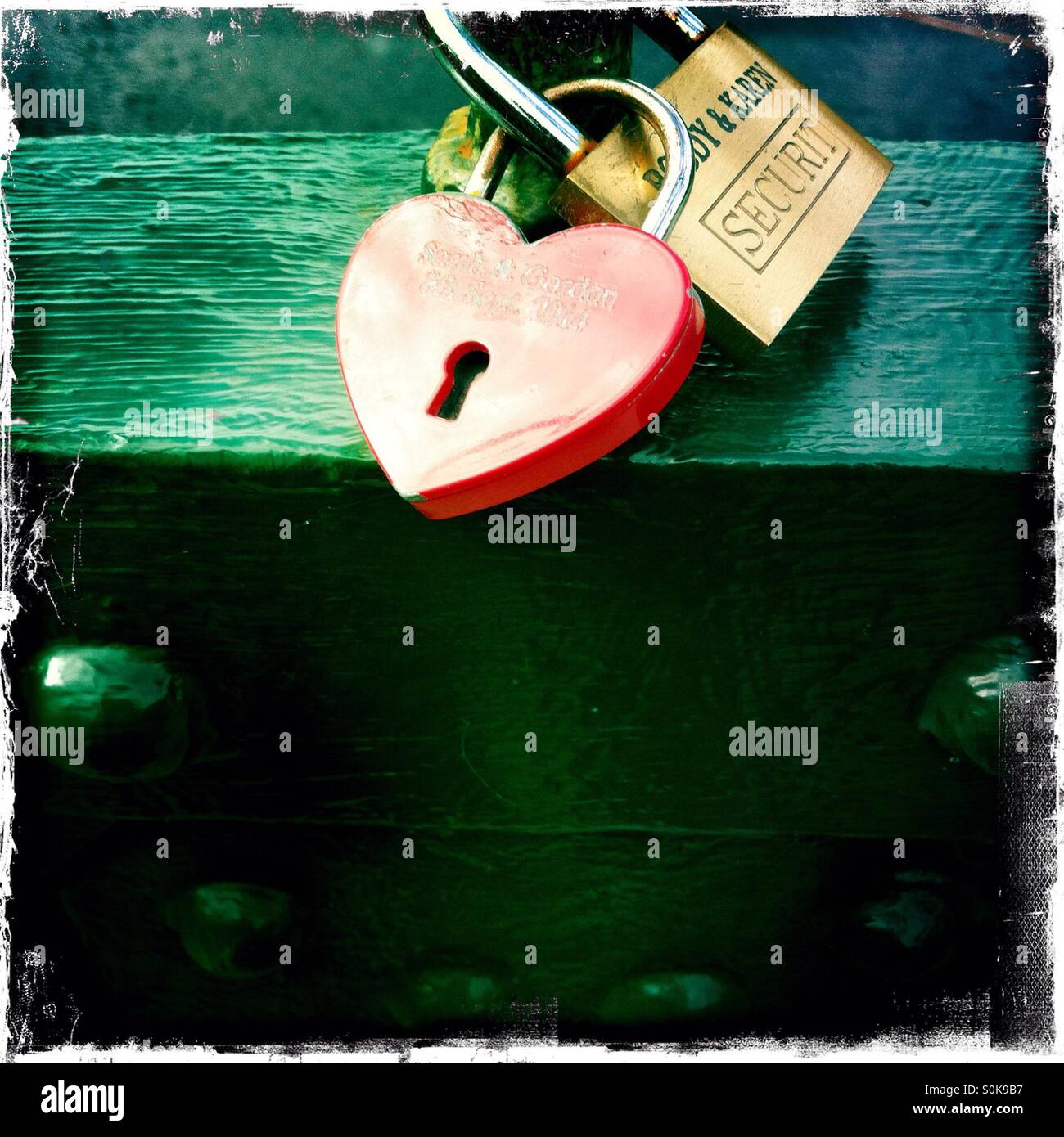 Padlocks on Pitlochry Suspension Bridge Scotland - Smartphone Captured Stock Image