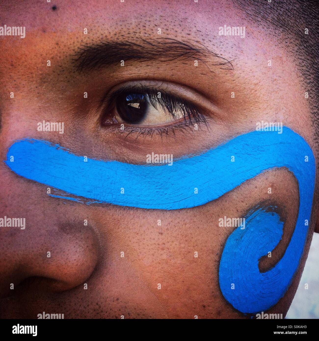 Mayan ball player from Belize at the opening ceremony of the first ¨Pok Ta Pok¨ Mayan ball game World Cup en Chichen Itza, Piste, Tinum, Yucatan, Mexico. - Smartphone Captured Stock Image