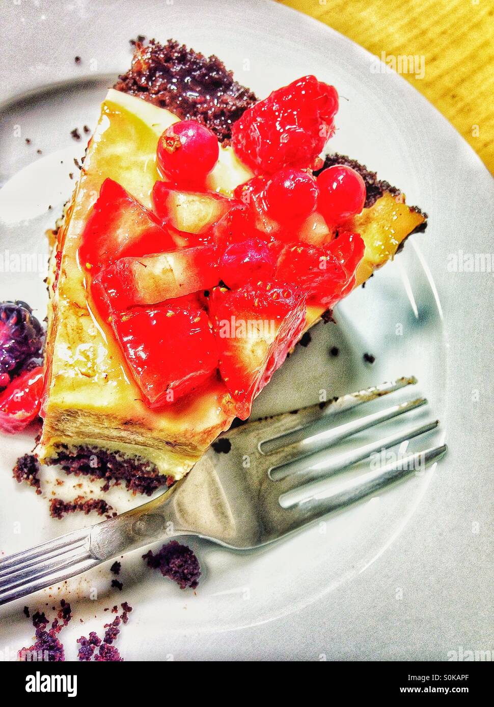 Fruit flan and fork - Smartphone Captured Stock Image