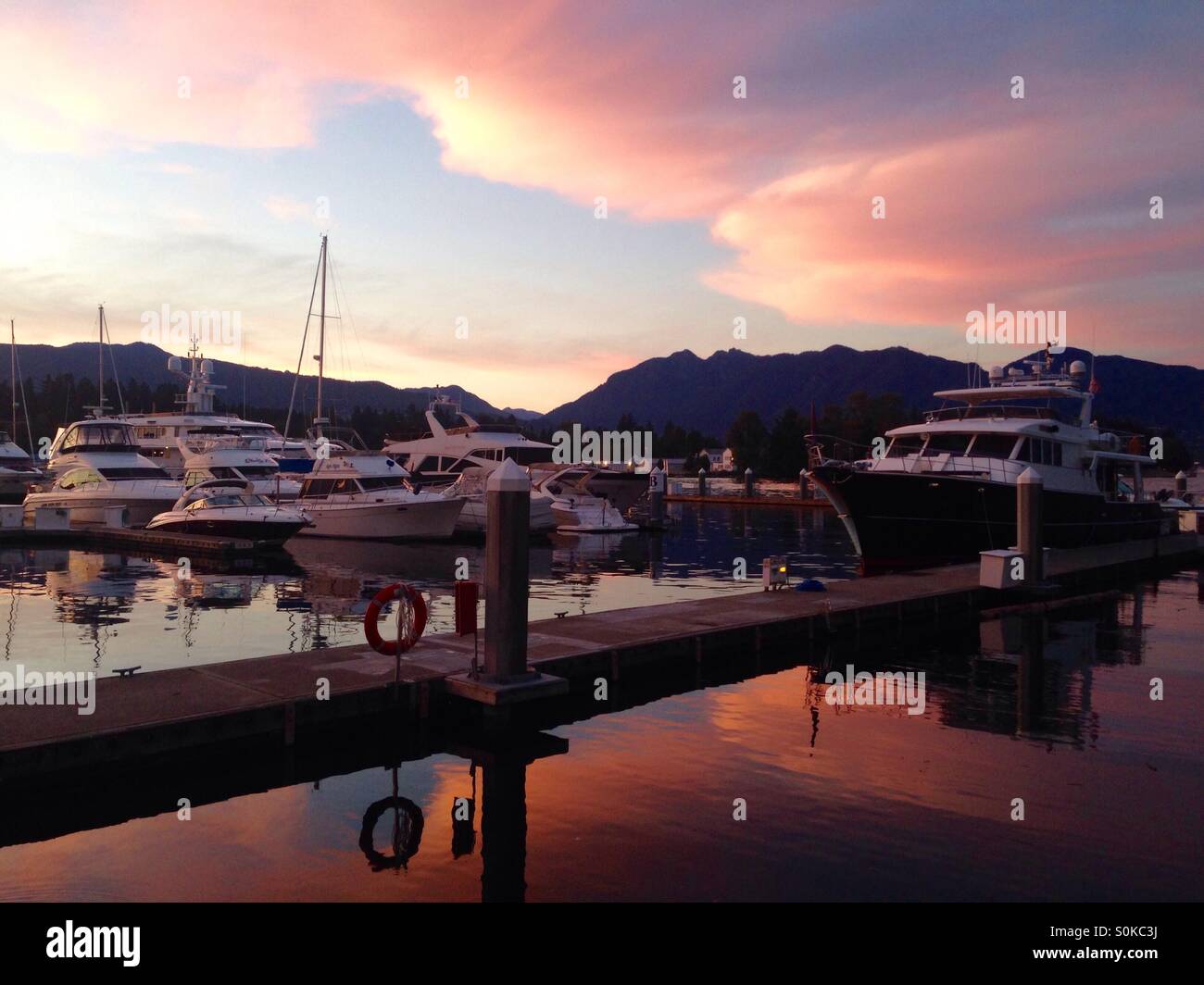 Vancouver marina in Coal Harbour at sunset Canada - Smartphone Captured Stock Image